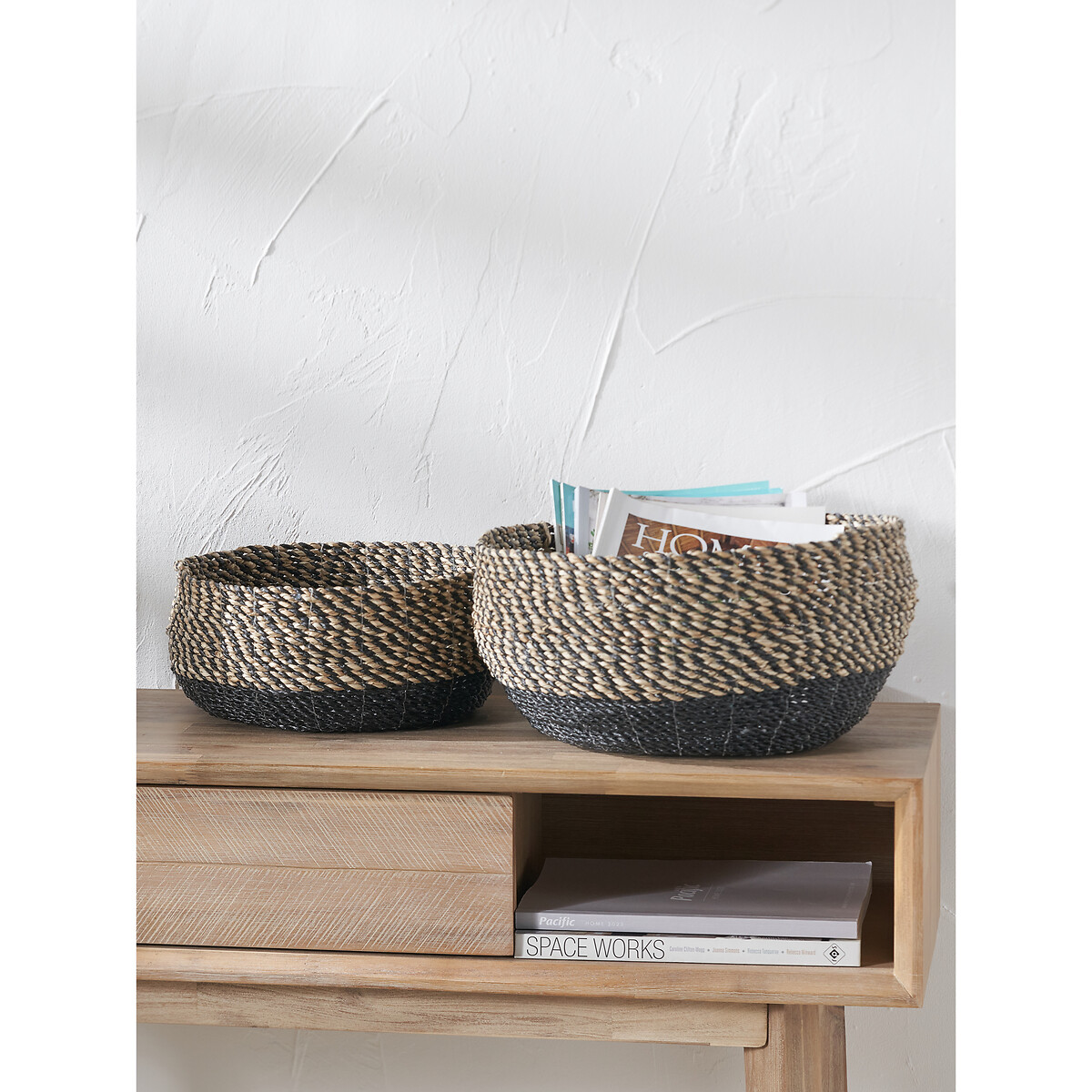 Set of 2 Natural & Black Seagrass Baskets natural/black, ÉDITÉ