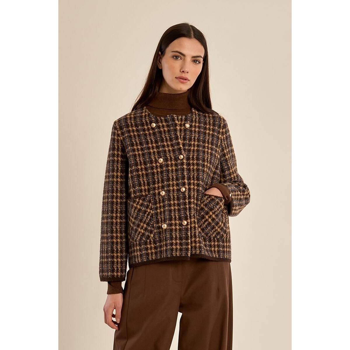 Chaqueta de punto a cuadros chocolate, MOLLY BRACKEN
