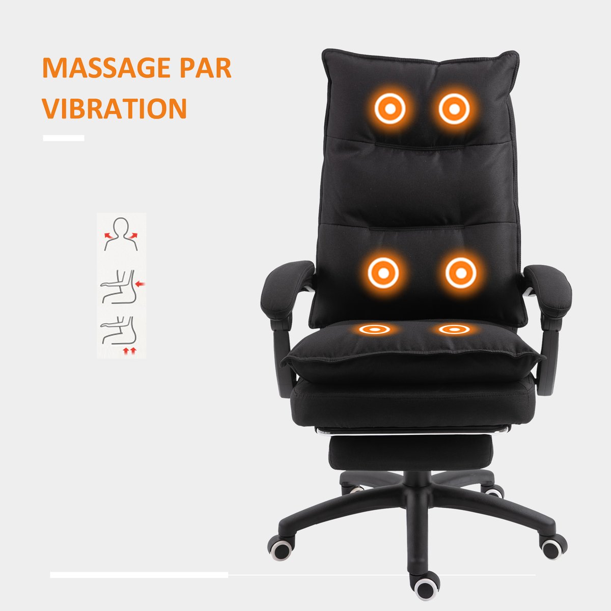 Fauteuil de bureau avec fonction massage Lin noir, HOMCOM