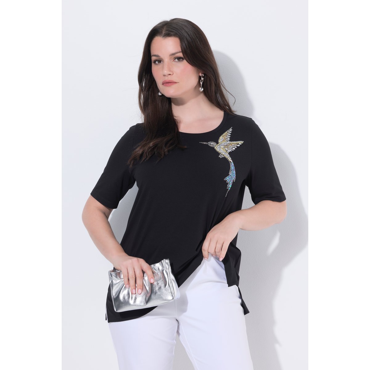 T-shirt avec oiseau brodé noir, ULLA POPKEN