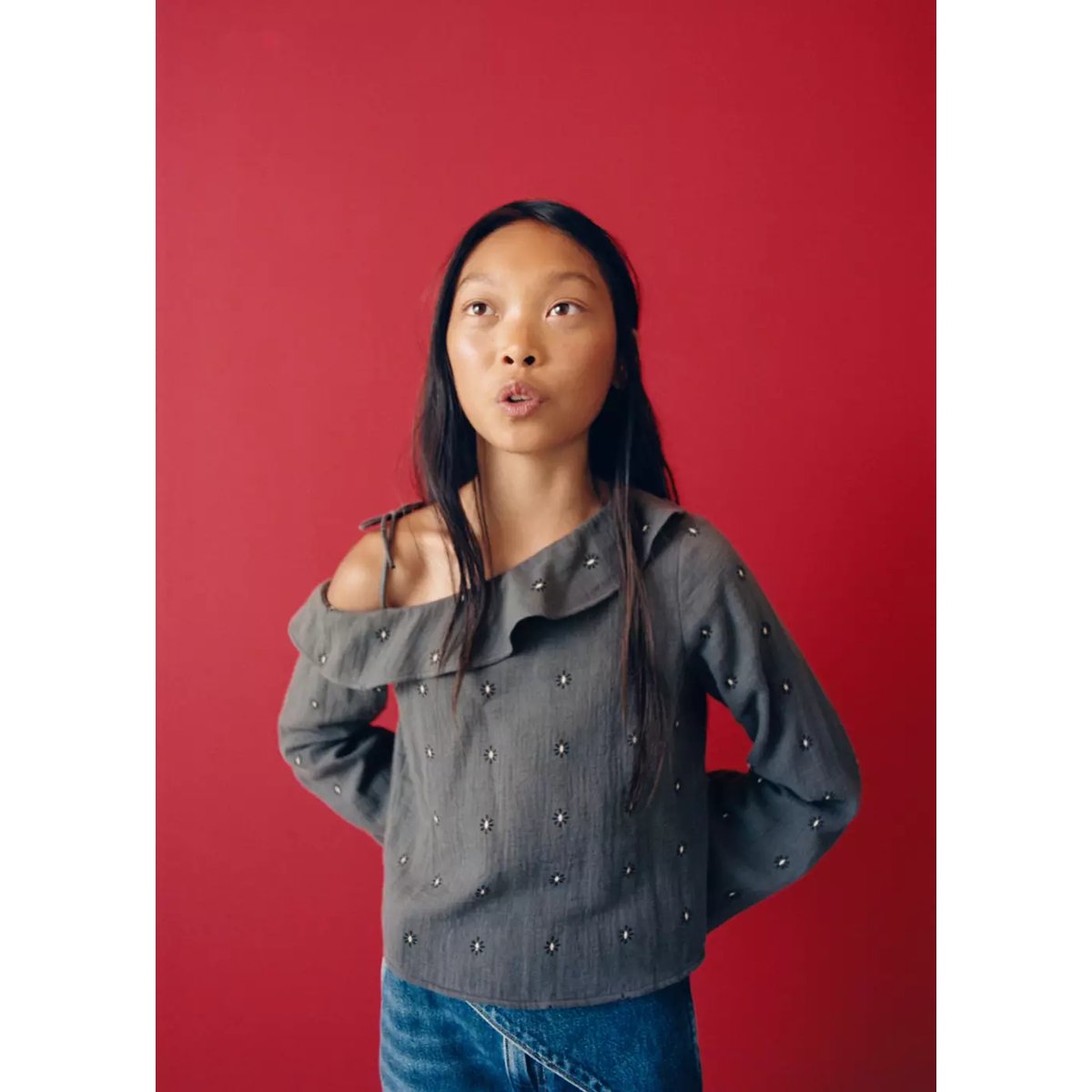 Blouse imprimée à col asymétrique gris, MANGO KIDS
