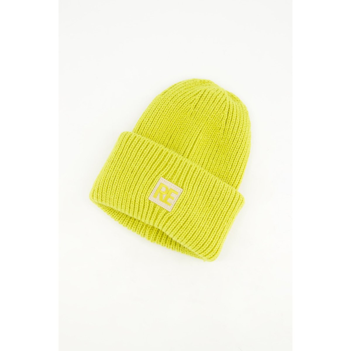 Bonnet mou en maille côtelée, écusson griffé jaune fluo, STUDIO UNTOLD