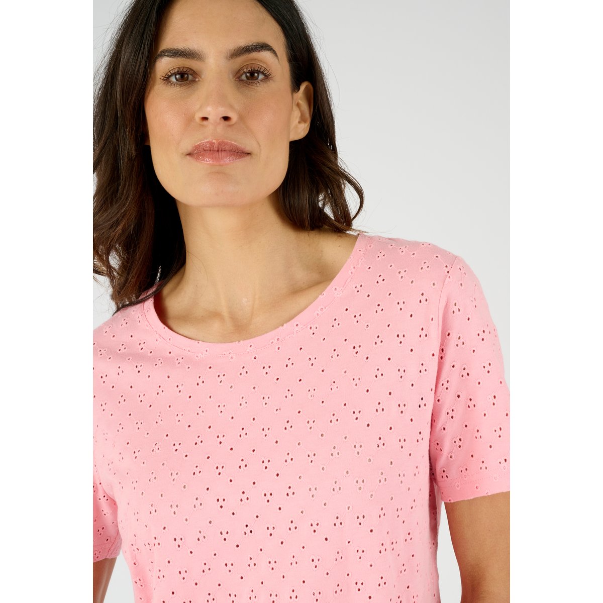 T-shirt maille brodée pur coton rose, DAMART