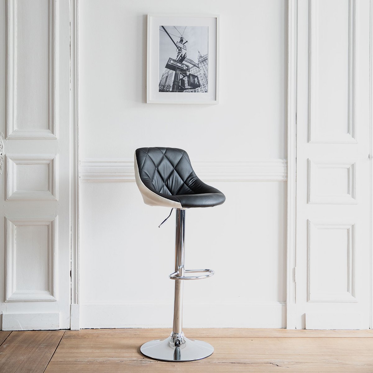 Tabouret de bar, JASPER noir, blanc, métalique, HAPPY GARDEN