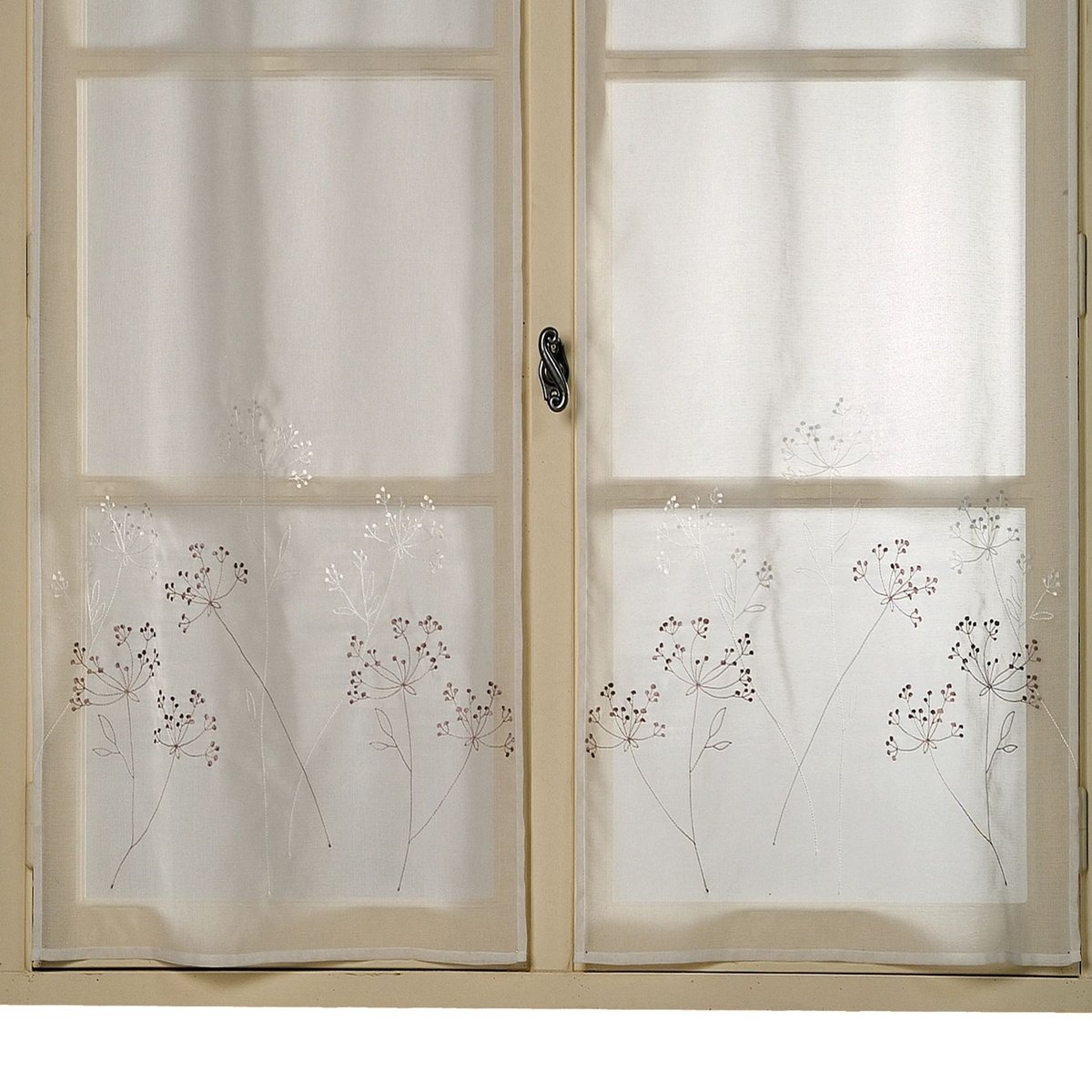 Paire de petits voilages brodés à motif végétal ivoire, HOME MAISON