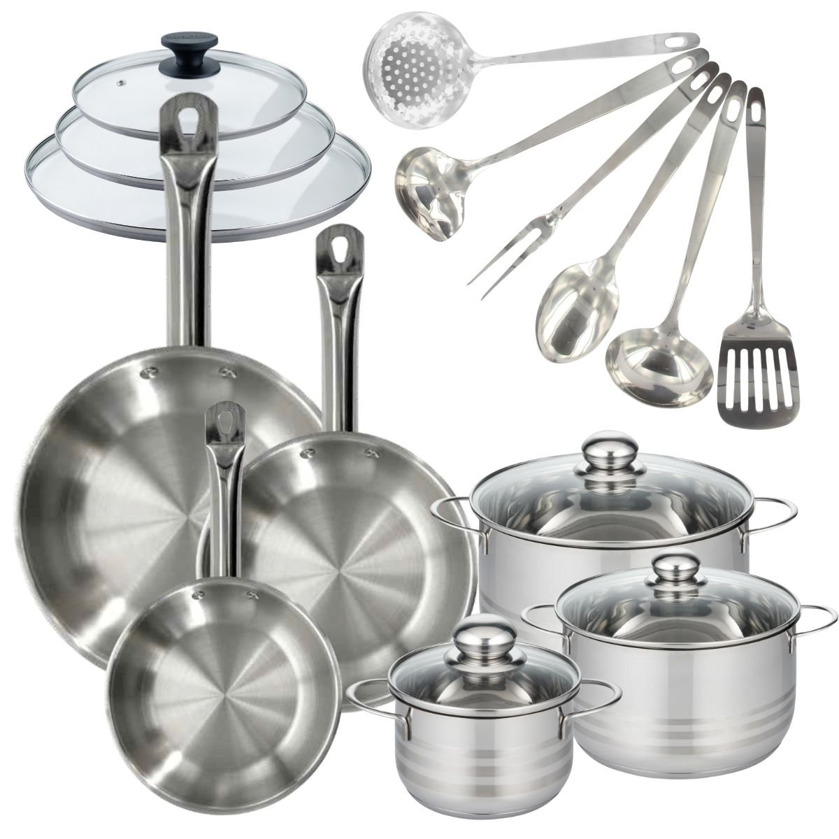 Batterie 3 poêles 20/24/28cm + 3 faitouts 16/20/24cm ETERNA inox, FACKELMANN
