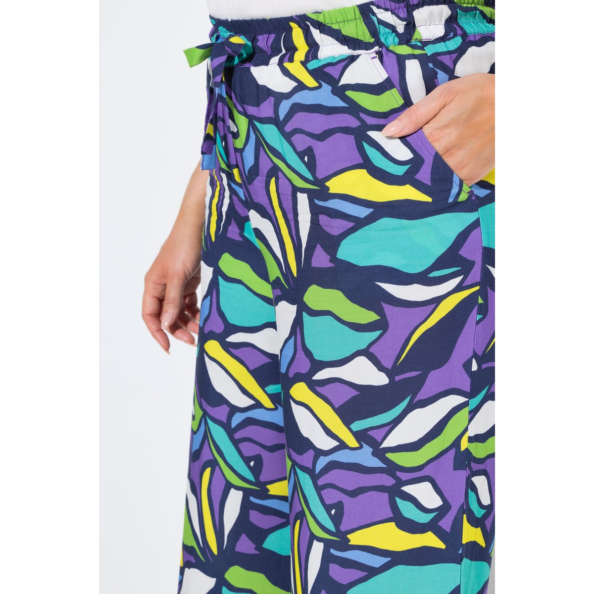 Pantalon motif feuilles violet, ULLA POPKEN