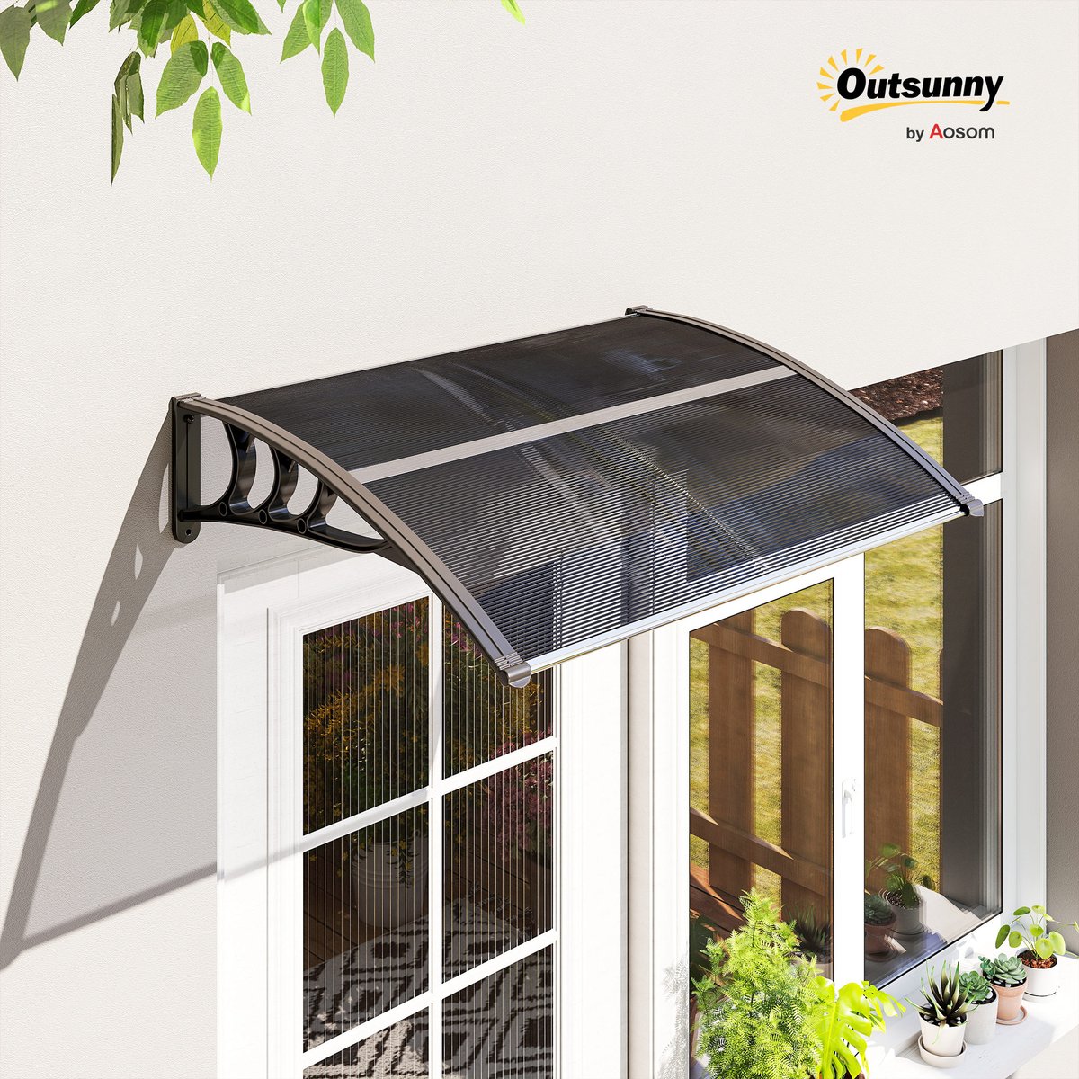 Auvent de porte Polycarbonate Noir noir, OUTSUNNY