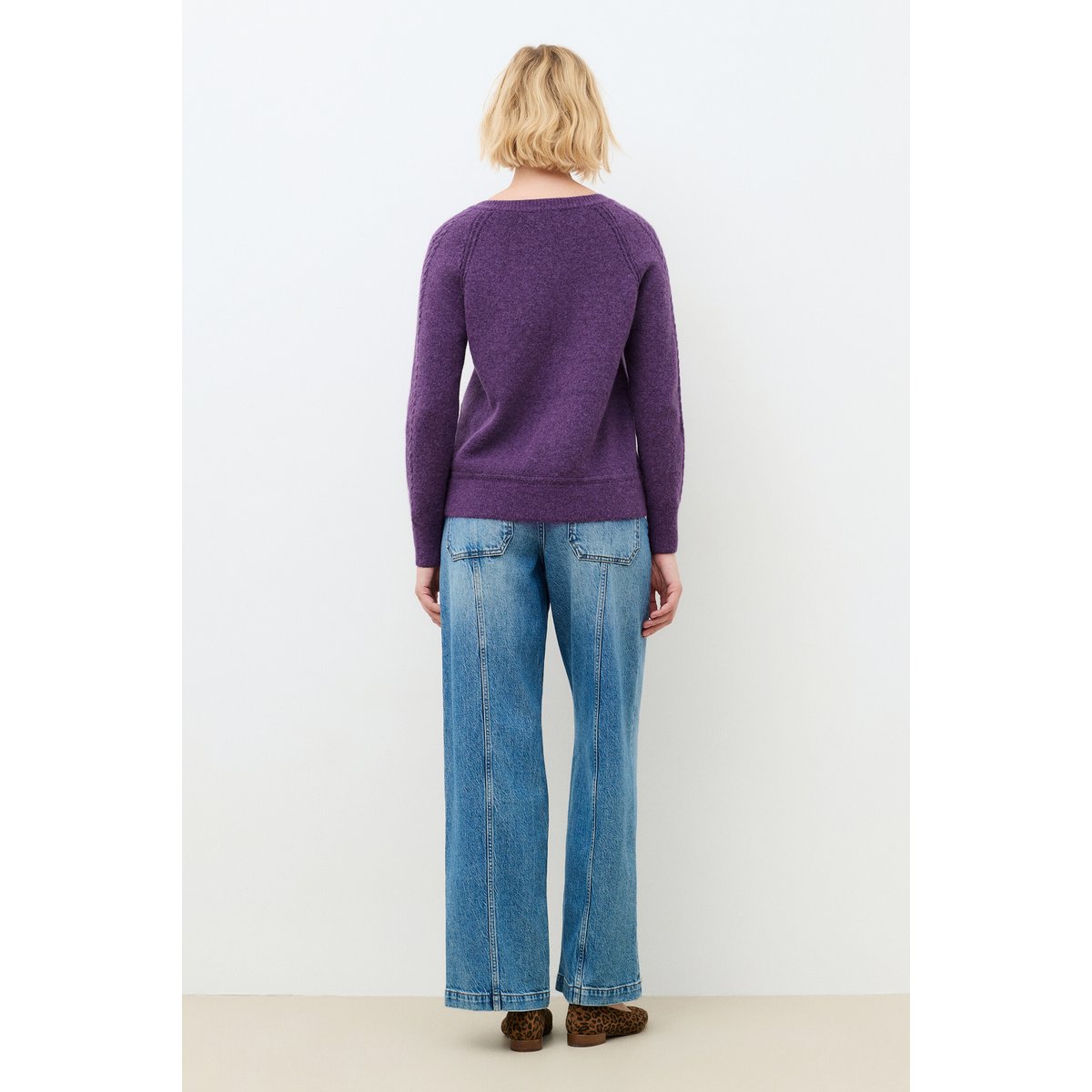 Pull droit col v MLOIS violet foncé, CAROLL