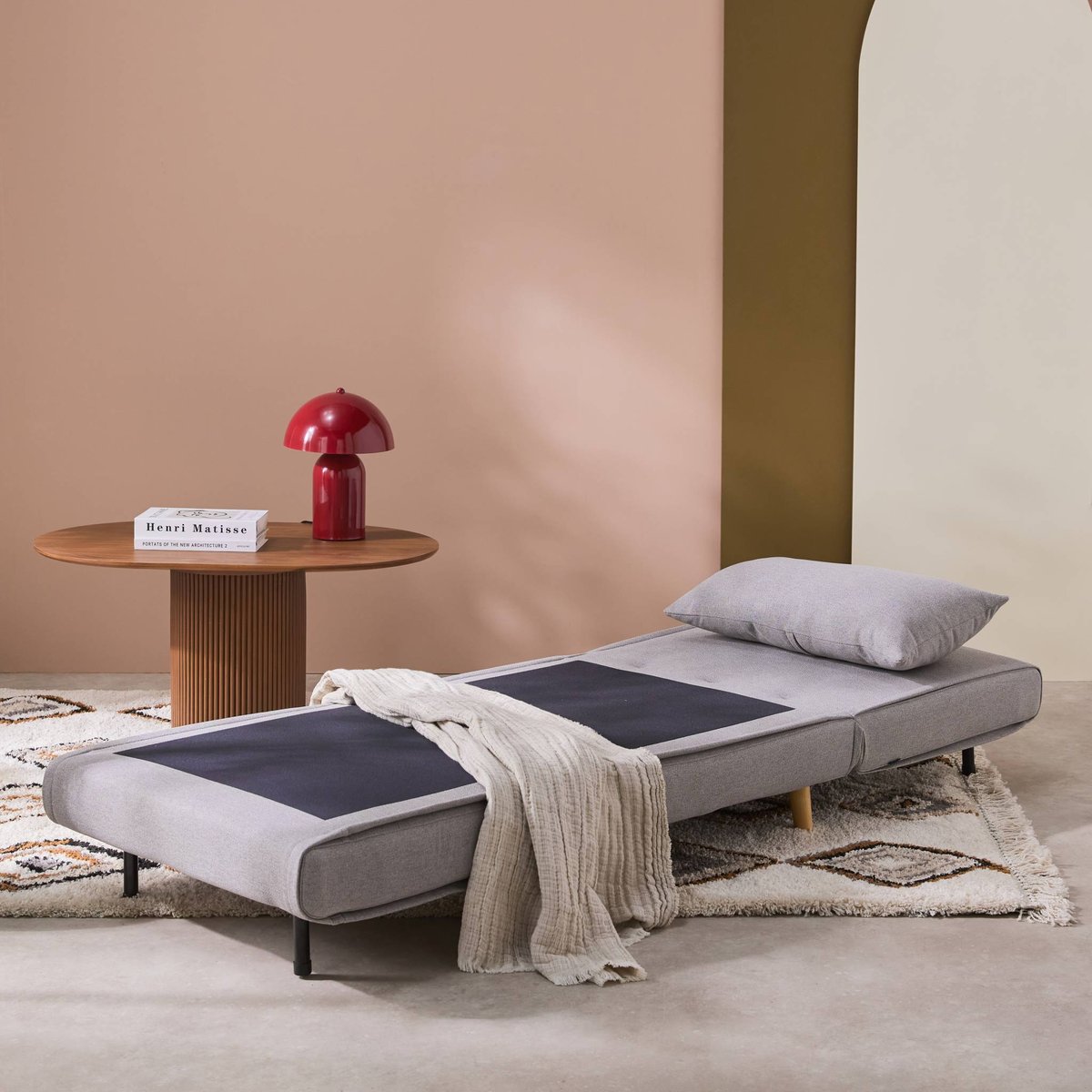 Chauffeuse convertible tissu piétement bois 1 place GUEST gris, SWEEEK
