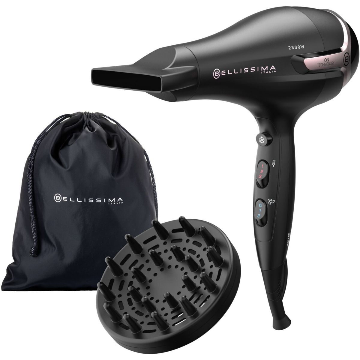 Sèche cheveux K9 2500 rose et noir, BELLISSIMA