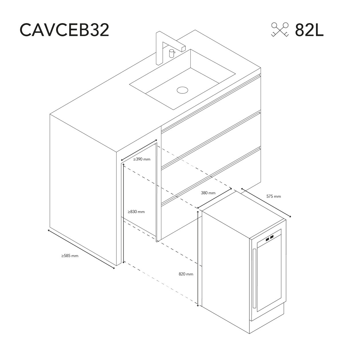 cave à vin 32 bouteilles sous-plan encastrable - cavceb32 couleur unique, H.KOENIG
