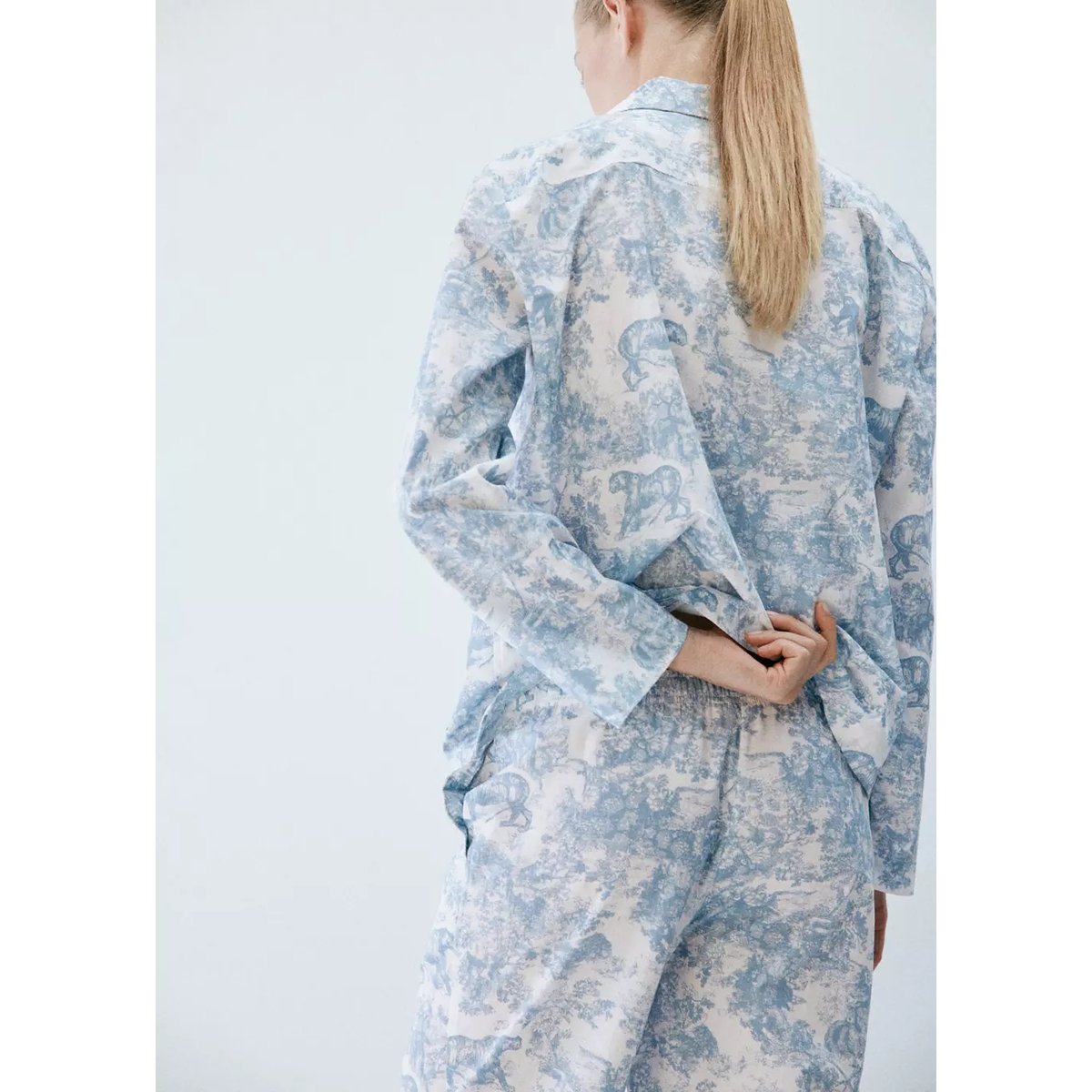 Chemise coton imprimée bleu, MANGO