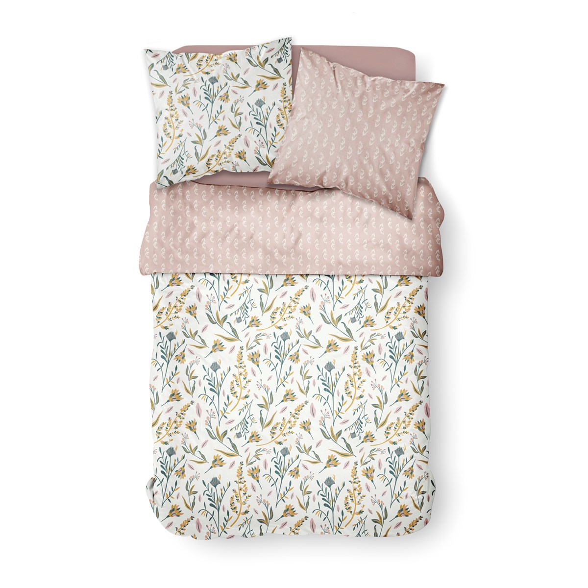 Parure de lit 2 personnes imprimé coton SUNSHINE FLORA rose, TODAY
