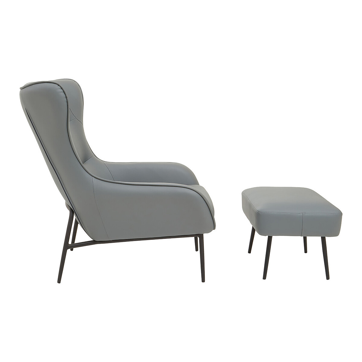 Midcentury Faux Leather Wingback Armchair and Footstool Set grey, SO'HOME