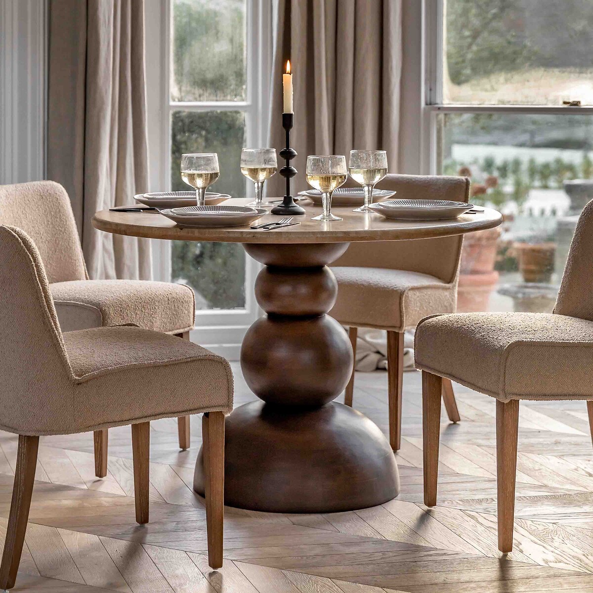 Sanford Round Travertine & Mango Dining Table dark wood, ÉDITÉ