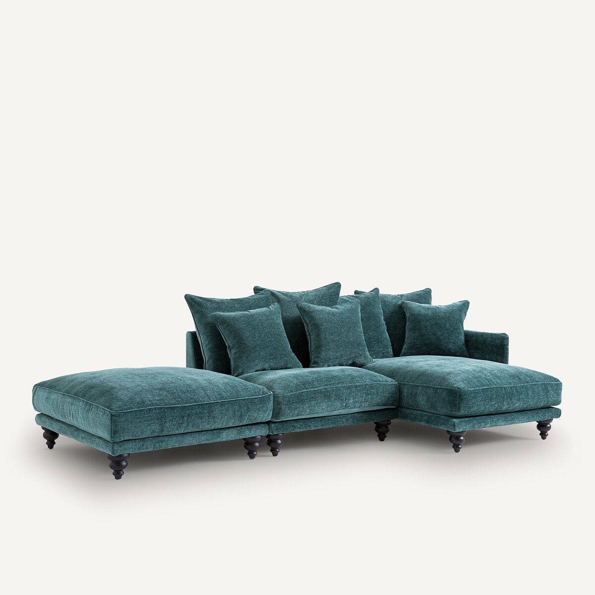 Méridienne, en velours texturé, LAZARE bleu pétrole, AM.PM