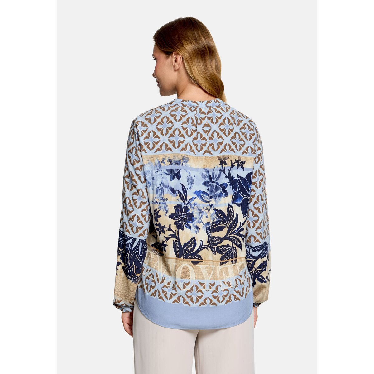 Chemisier long à col droit bleu/beige, BETTY BARCLAY