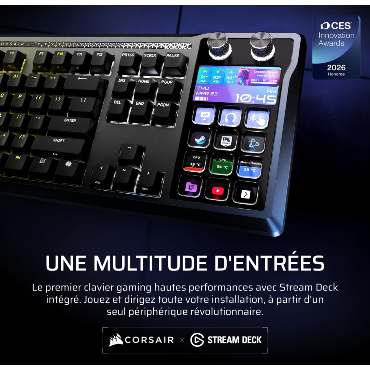 Clavier gamer GALLEON 100 SD intégré Stream Deck couleur unique, CORSAIR