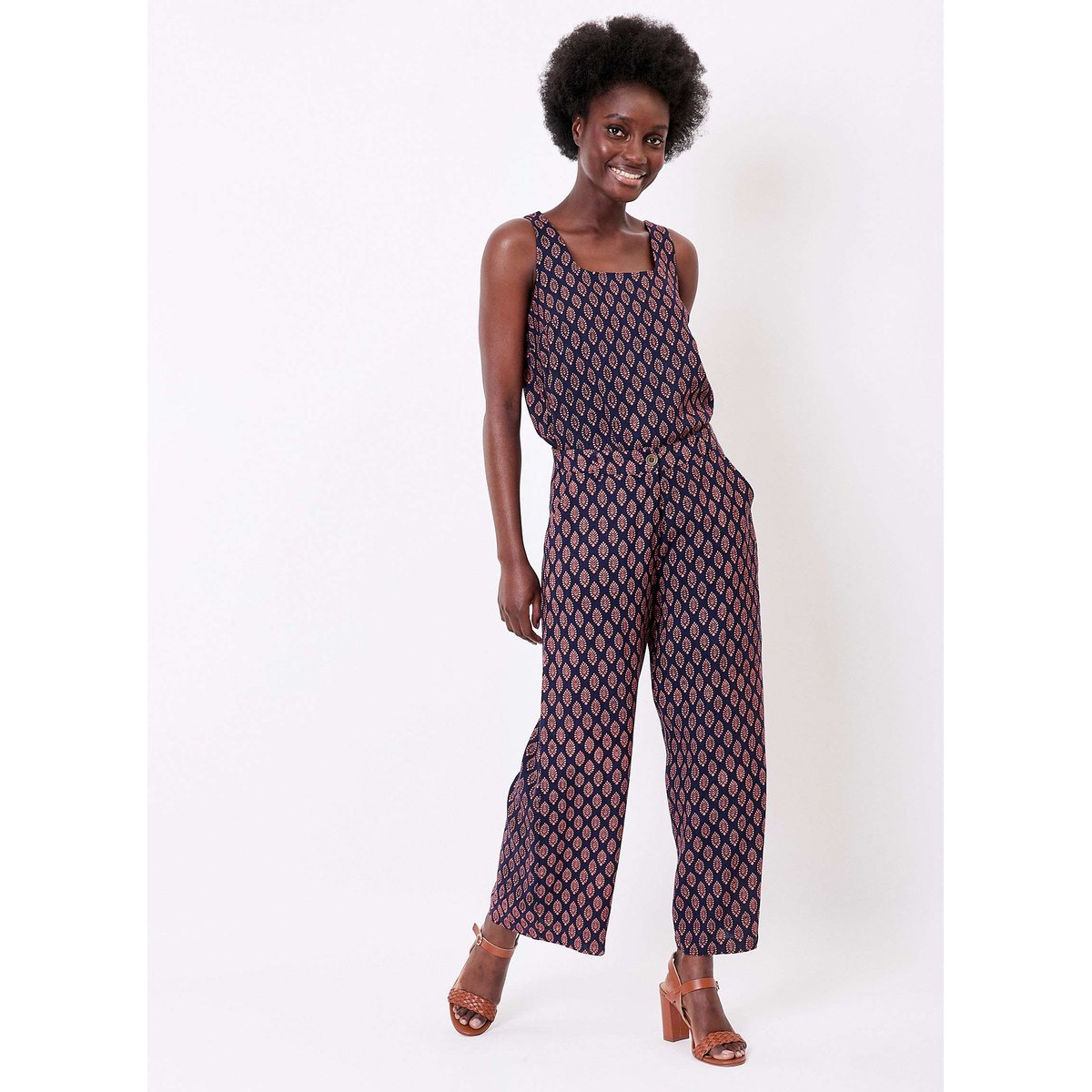 Pantalon imprimé large fluide 7/8 AMELIA bleu marine ajay, LA FIANCÉE