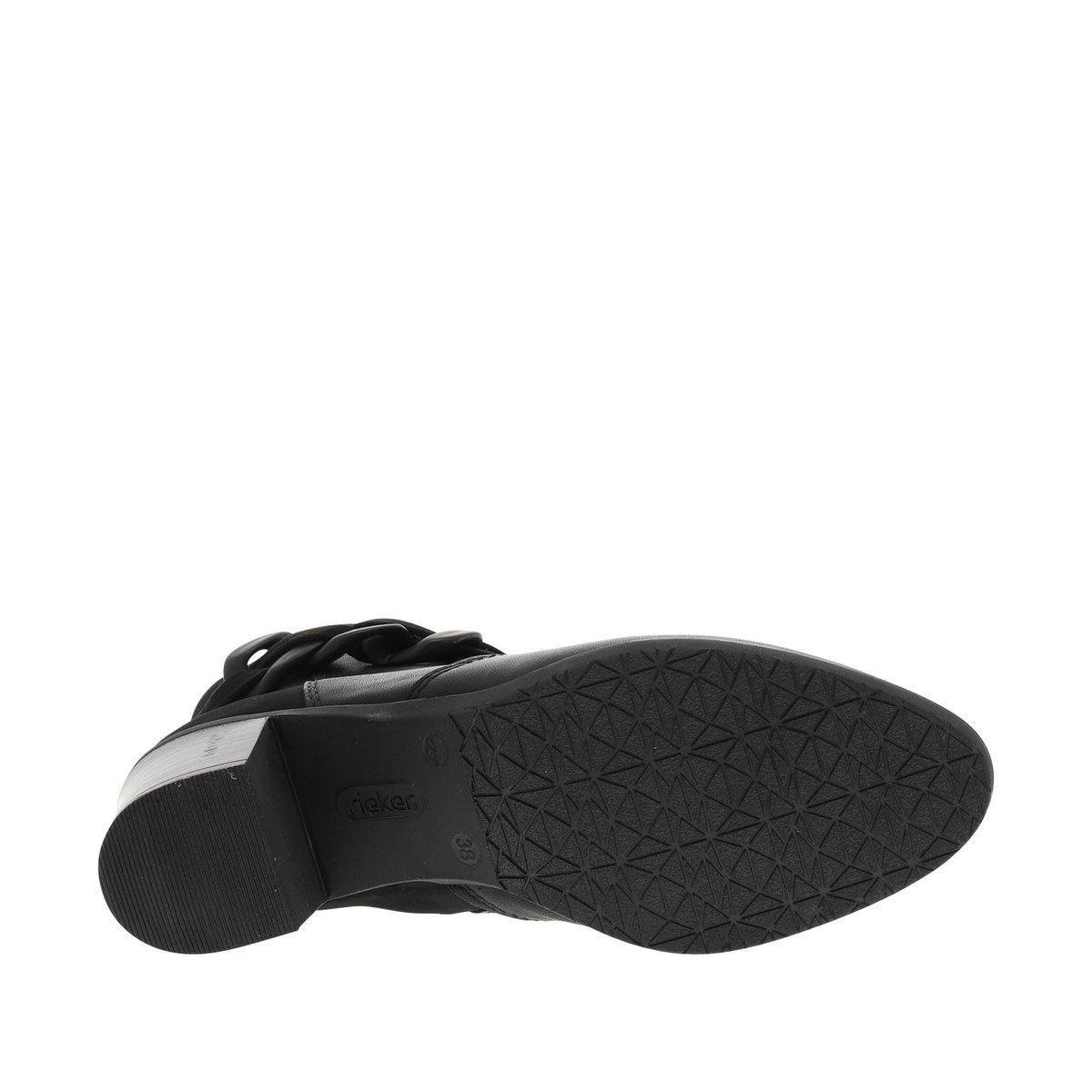 Boots en cuir noires à talon décroché moyen avec un zip et boucles décoratives noires, RIEKER