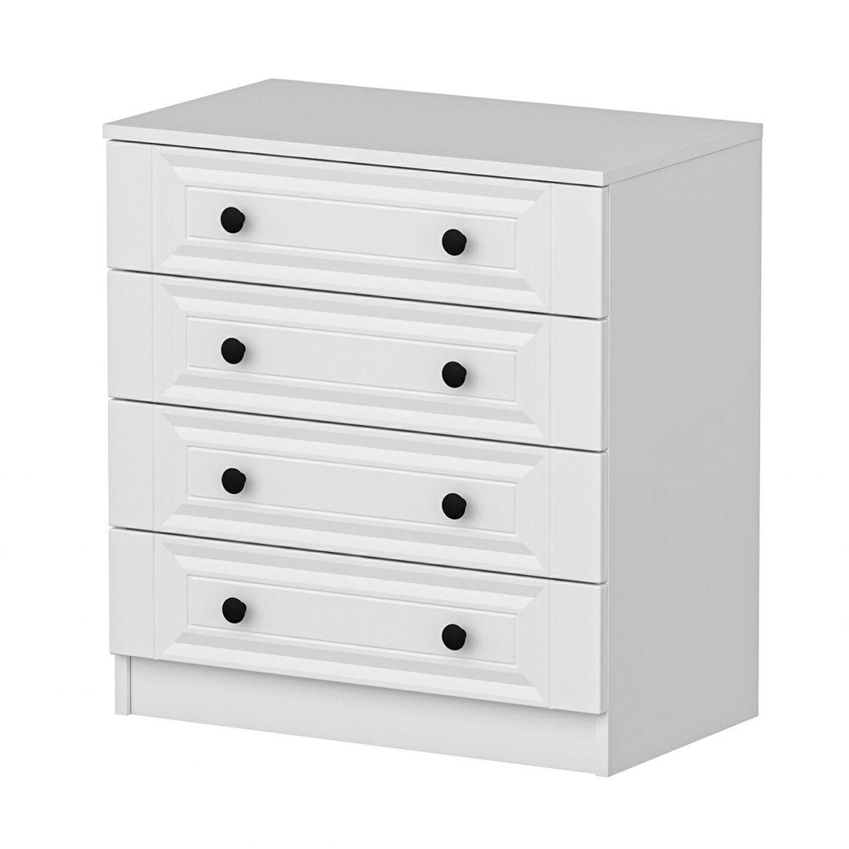 Commode blanche classique 4 tiroirs, boutons noirs MARFA blanc, PIER IMPORT