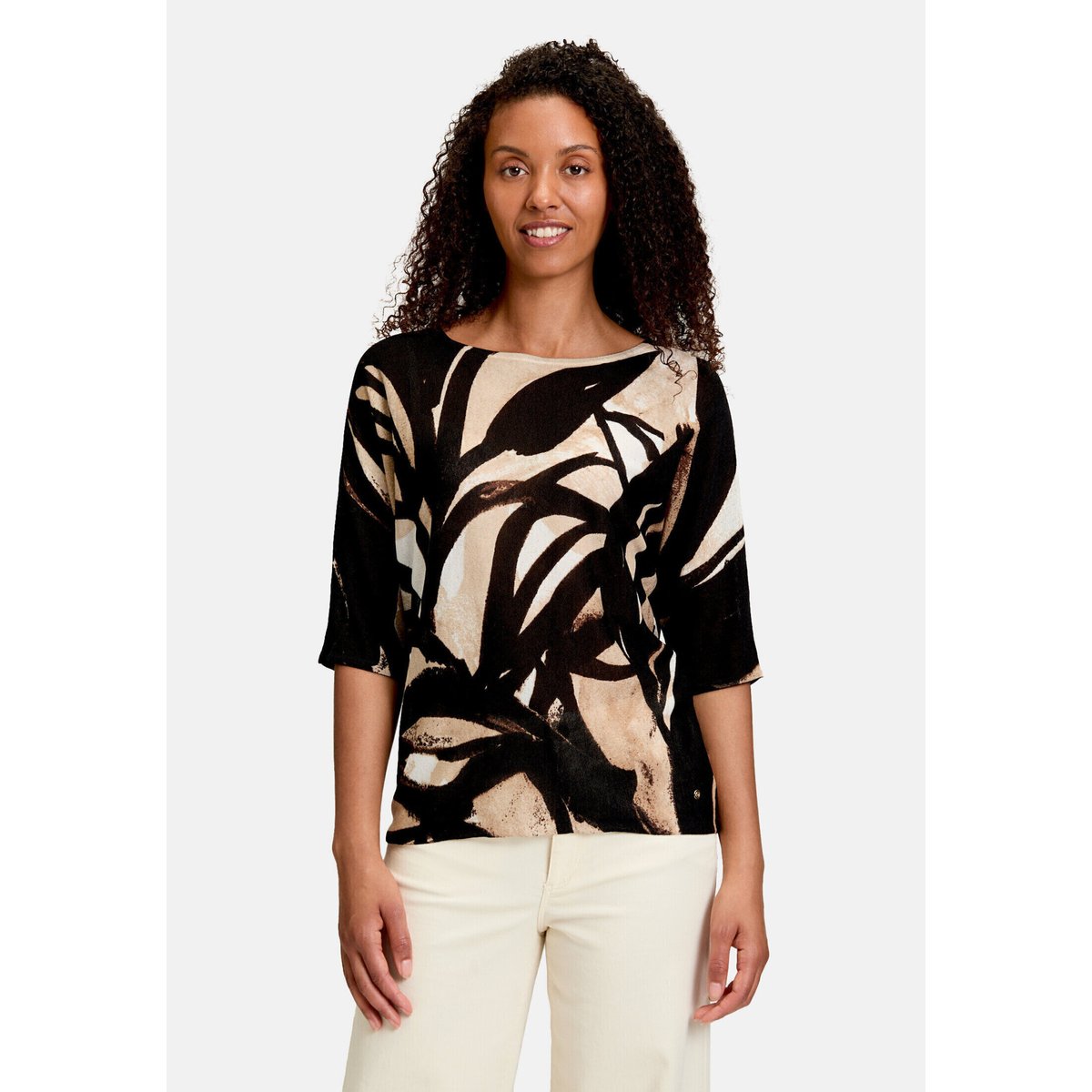 Pull-over en fine maille à imprimé black/nature, BETTY & CO