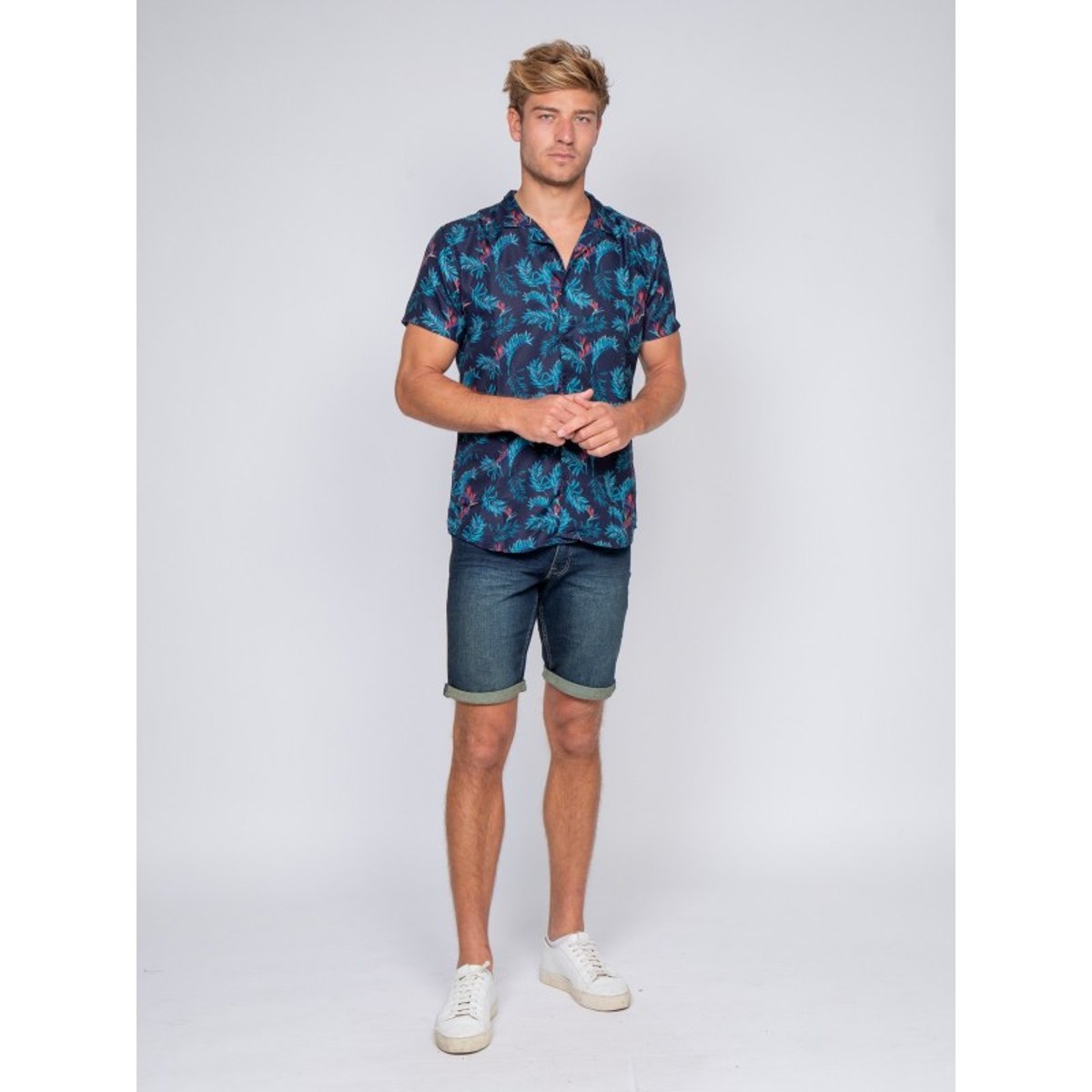 Chemise Manches Courtes Fluide Motifs Devolu bleu marine, RITCHIE