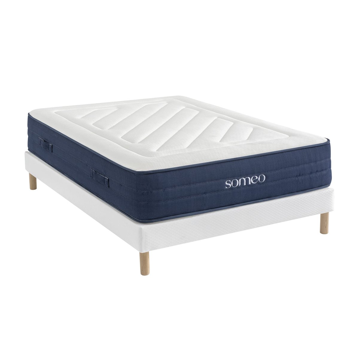 Ensemble matelas ressorts, latex et mémoire de forme, sommier Constellation et pieds Rêve 700 blanc, SOMEO