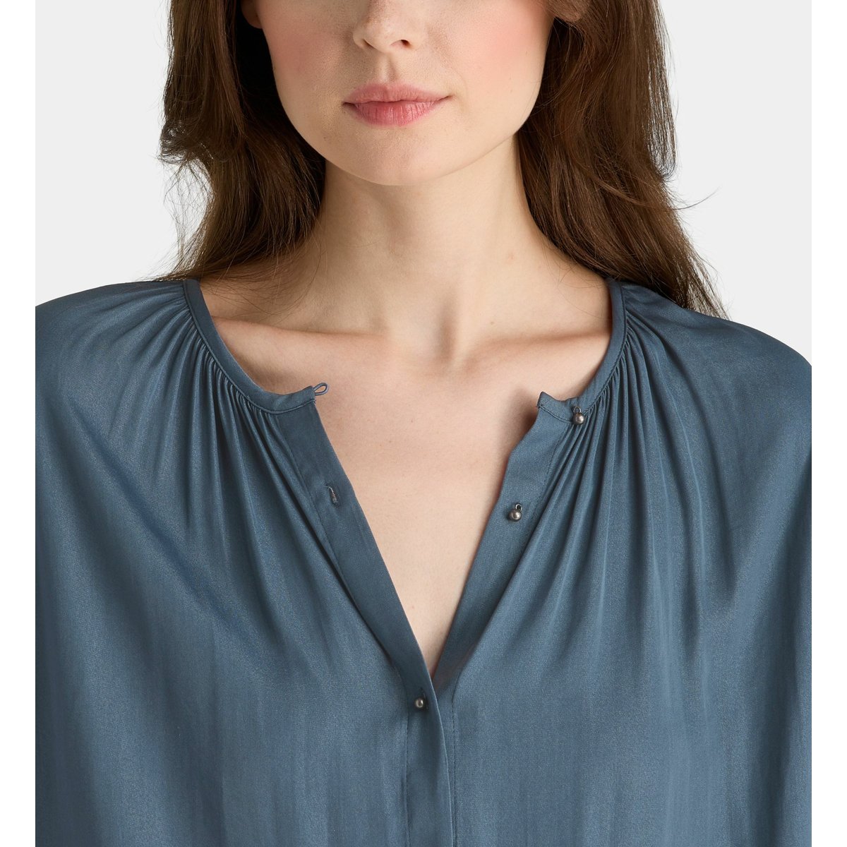 Blouse danube satl ample à manches longues bleu grisé, GALERIES LAFAYETTE