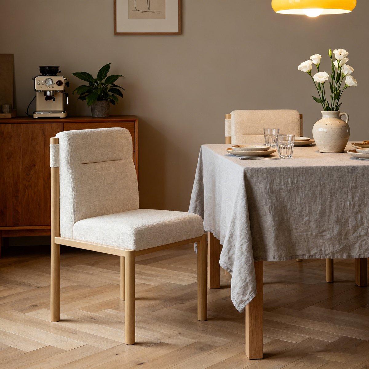 Lot de 2 chaises de salle à manger en bouclette avec pieds métal, DUORAU beige, MEUBLES COSY