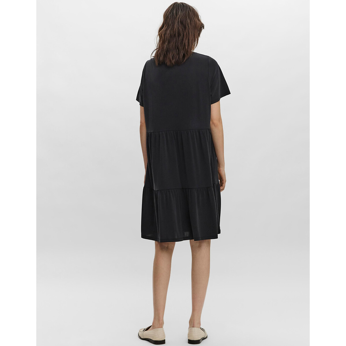 Robe évasée, manches courtes noir, VERO MODA
