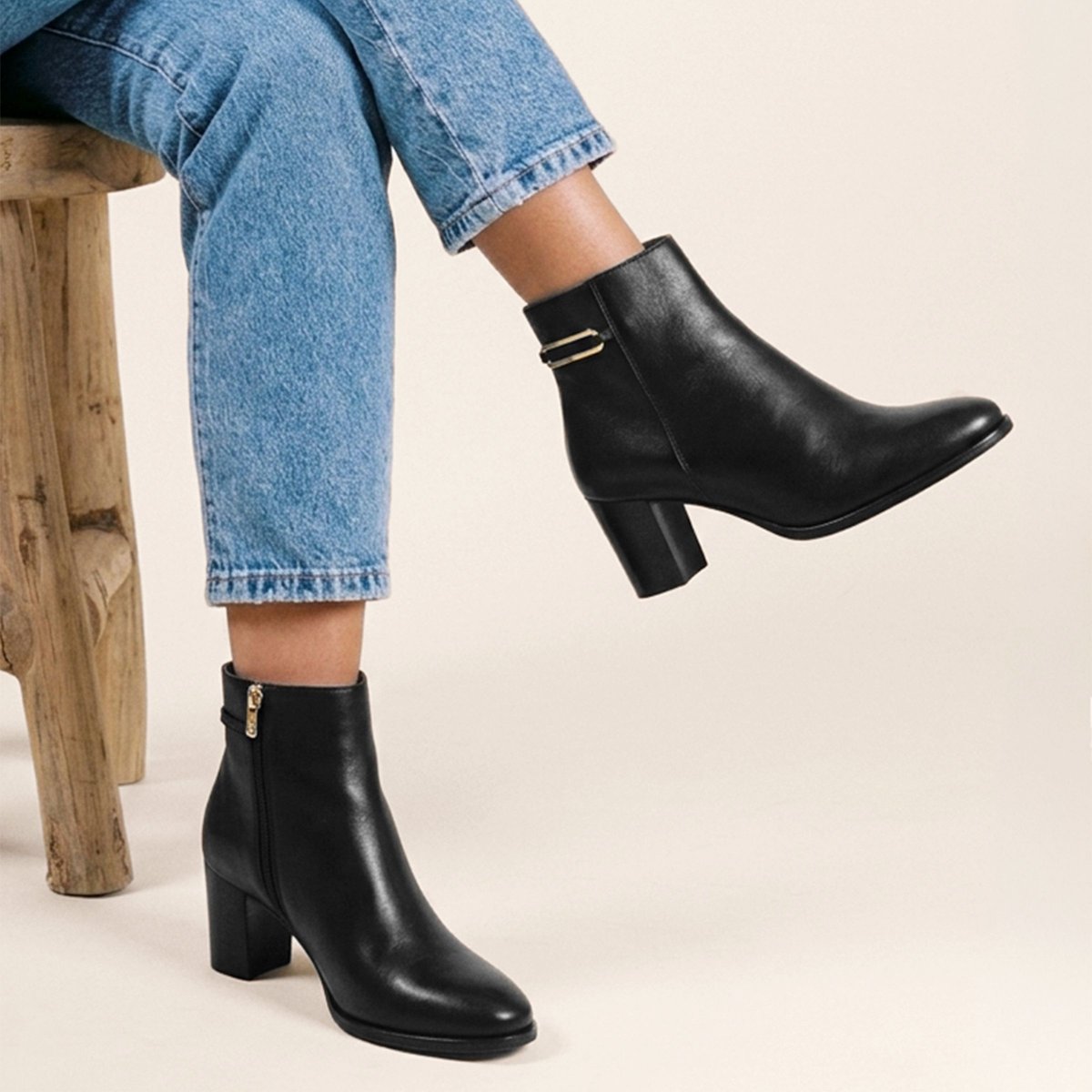 Bottines bijoux talon Zélie cuir noir, JULES & JENN