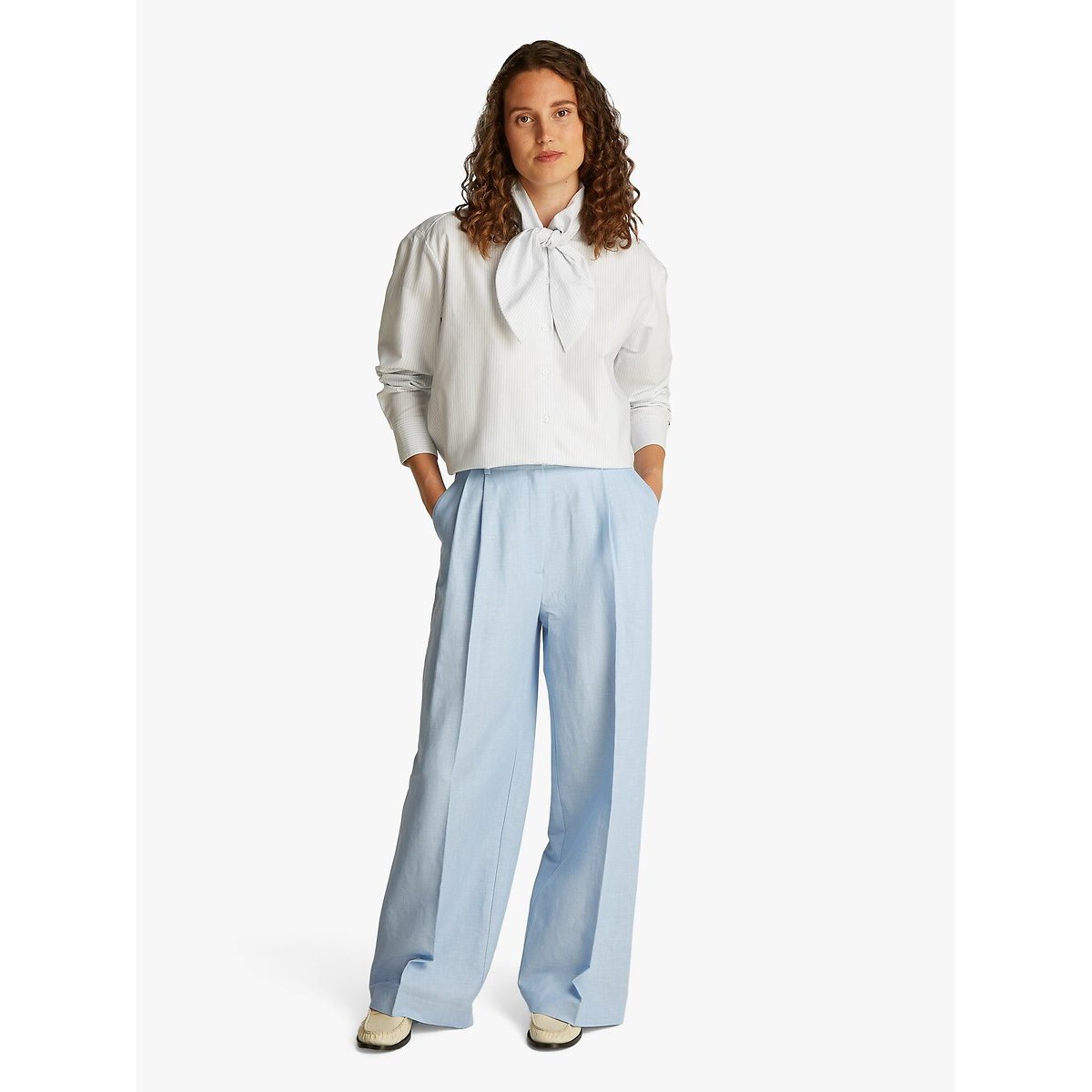 Linen Blend Straight Trousers light blue, TOMMY HILFIGER