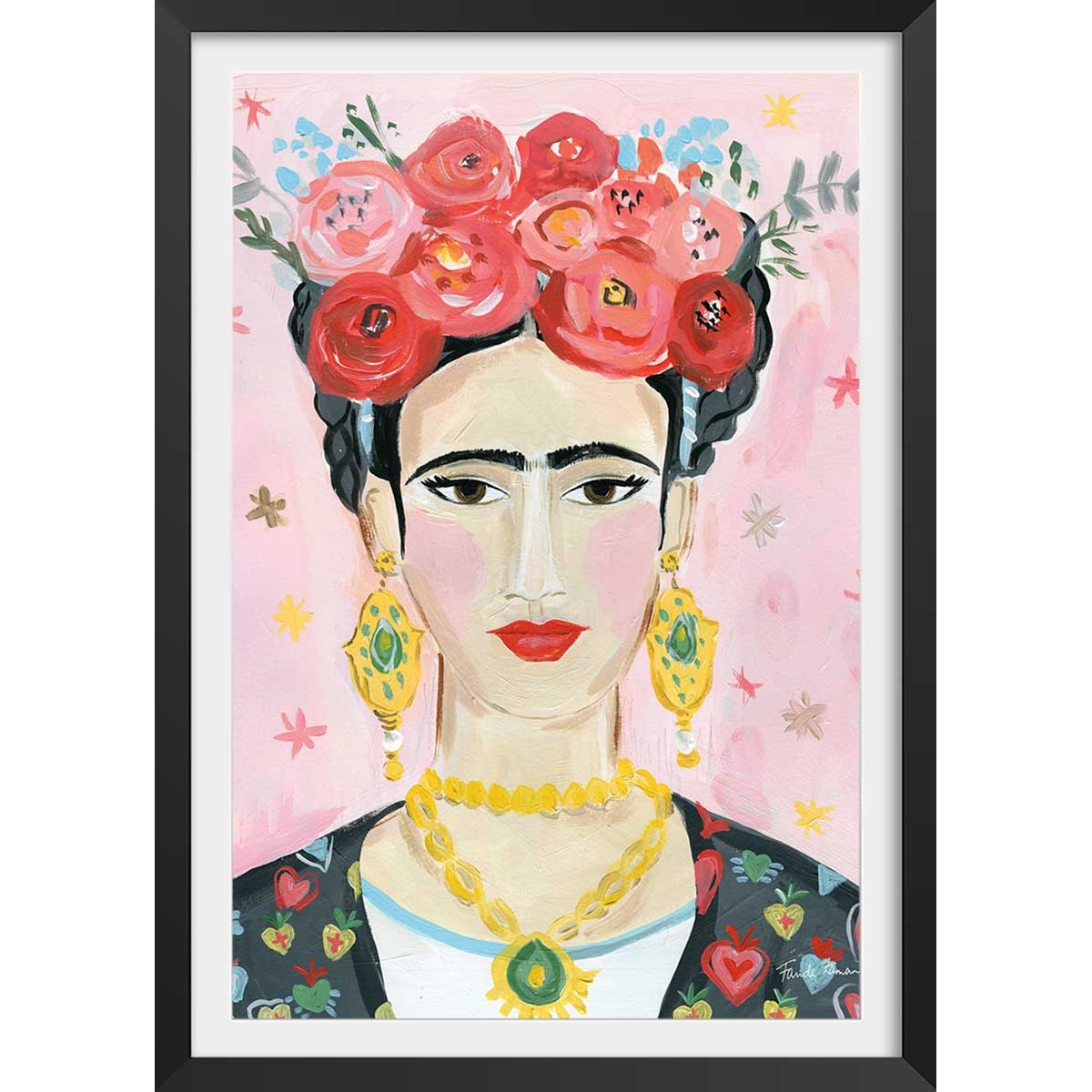 Affiche mode Hommage à Frida affiche + cadre en bois - noir, HEXOA
