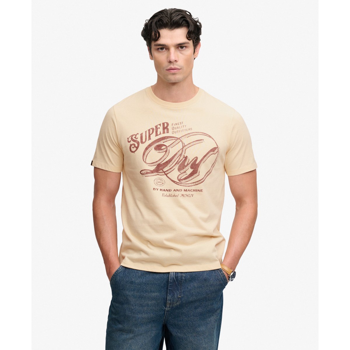 T-shirt Heritage Script Coupe Décontractée beige avoine, SUPERDRY