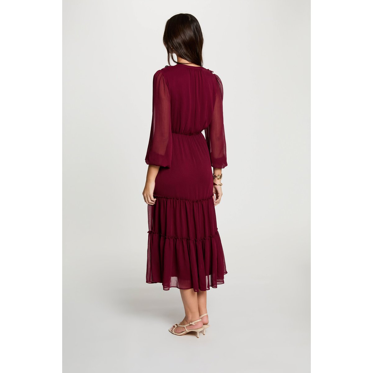 Robe longue fluide bordeaux, MORGAN