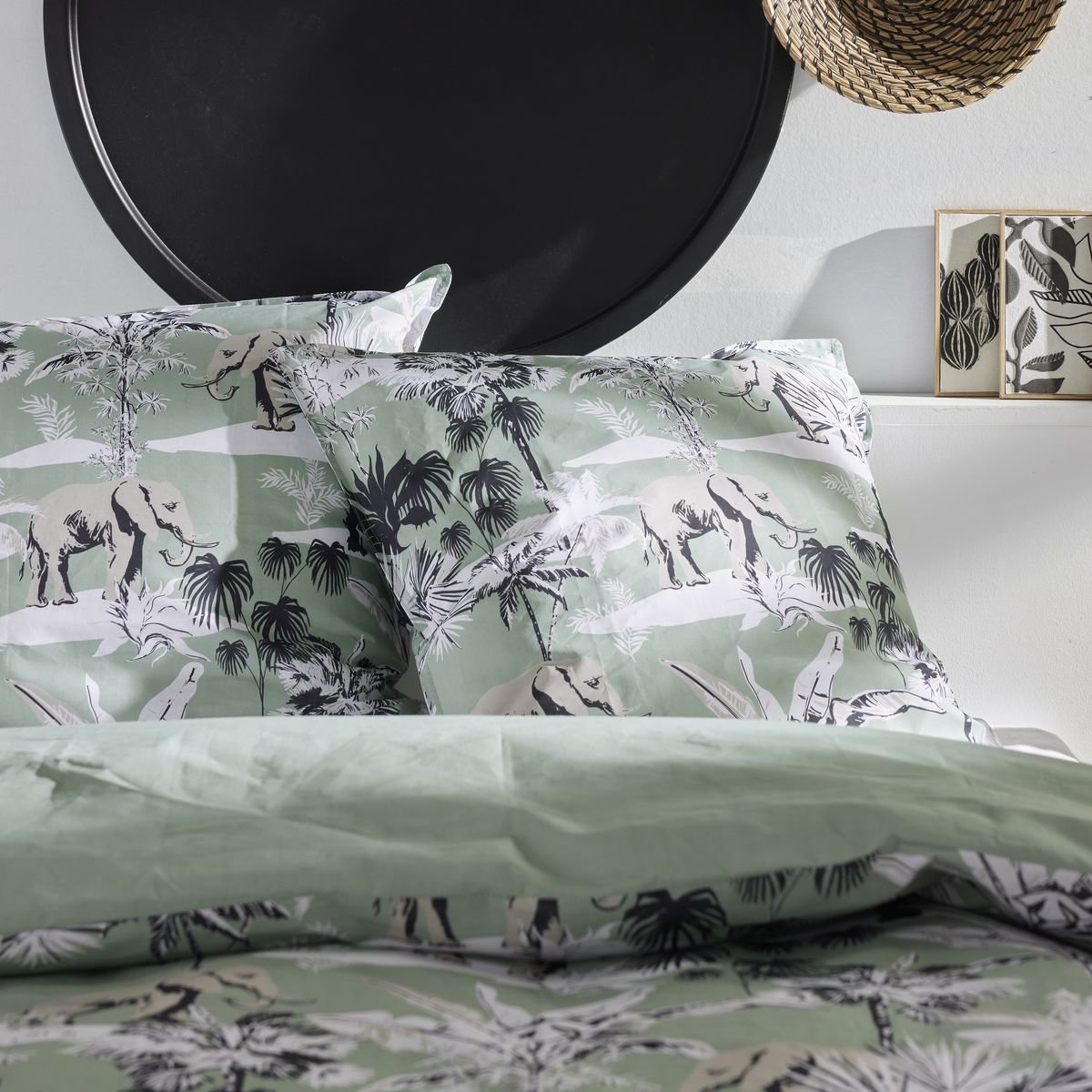 Parure de lit imprimé Floral Coton SUNSHINE ELENA vert, TODAY