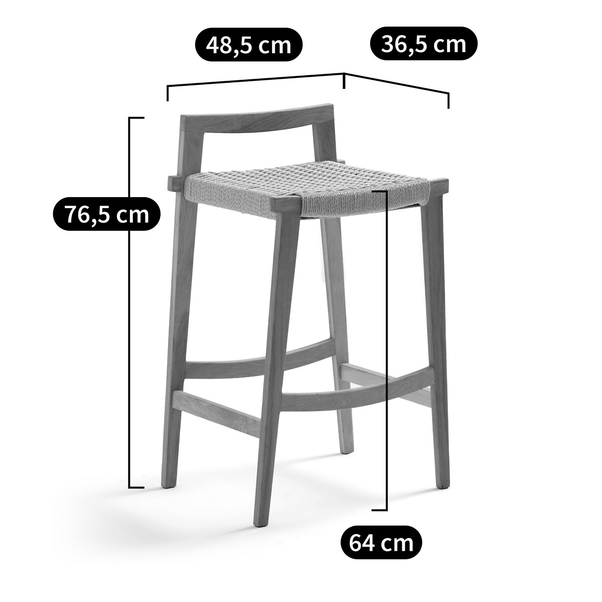 Tabouret de bar chêne massif et tressage, Kioto naturel, LA REDOUTE INTERIEURS