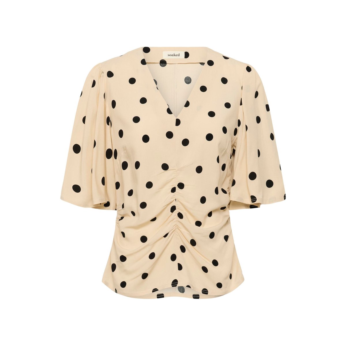 Blouse à manches courtes beige oatmeal with black dots, SOAKED IN LUXURY