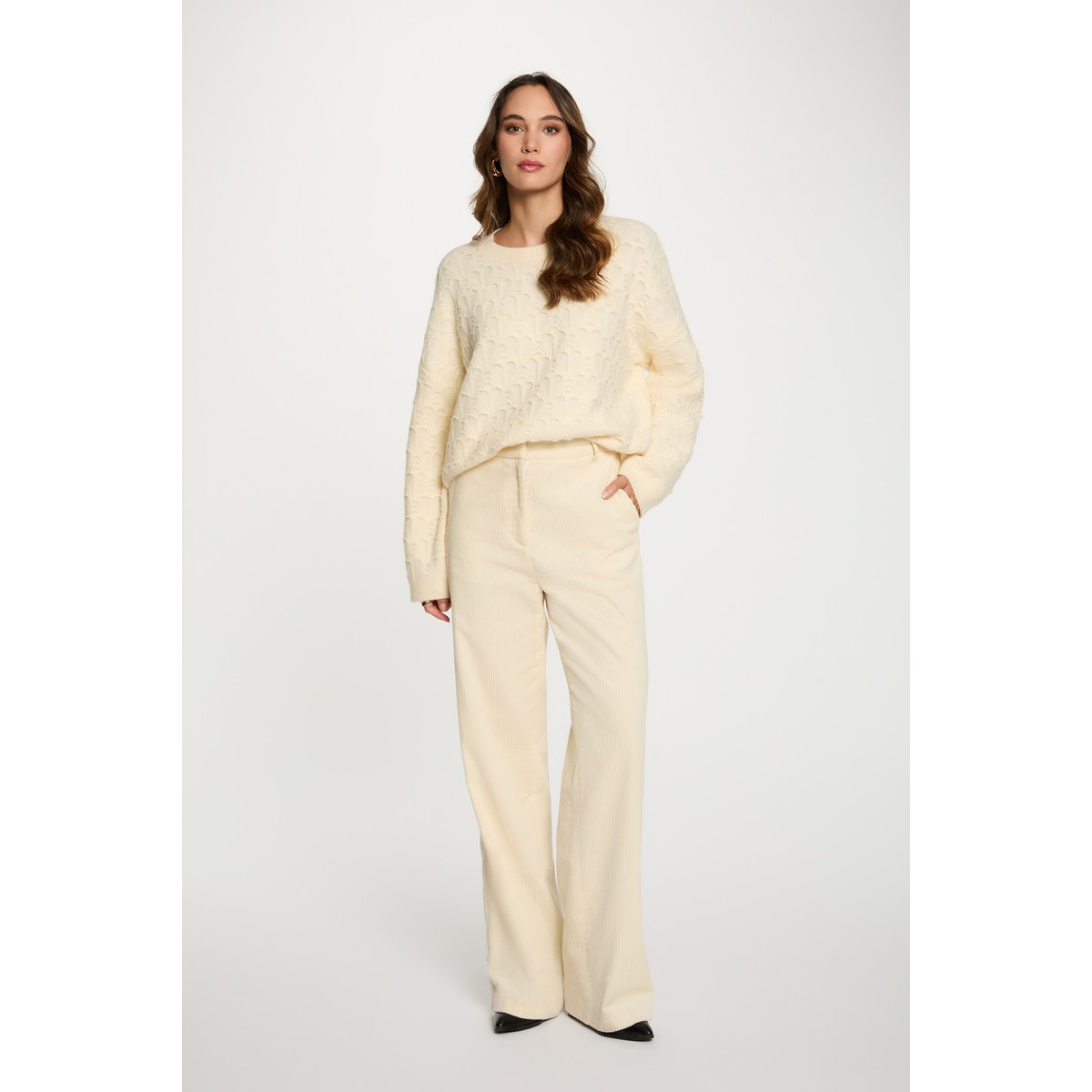Pull col rond fantaisie ivoire, MORGAN