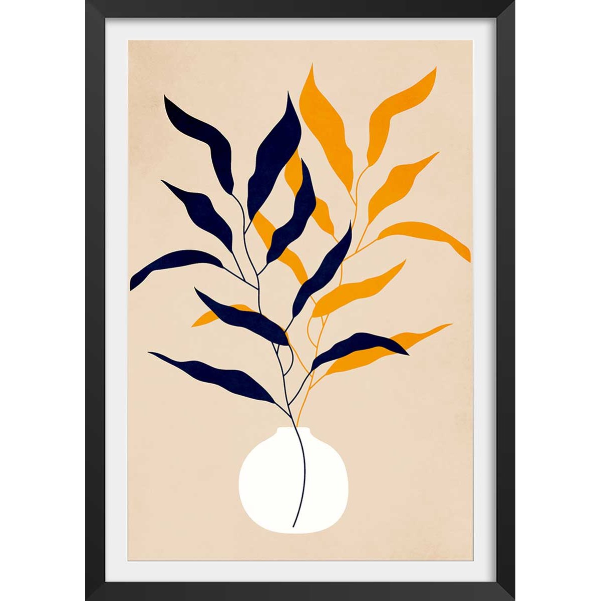 Affiche fleurs ""plante et purete"" affiche + cadre en bois - noir, HEXOA