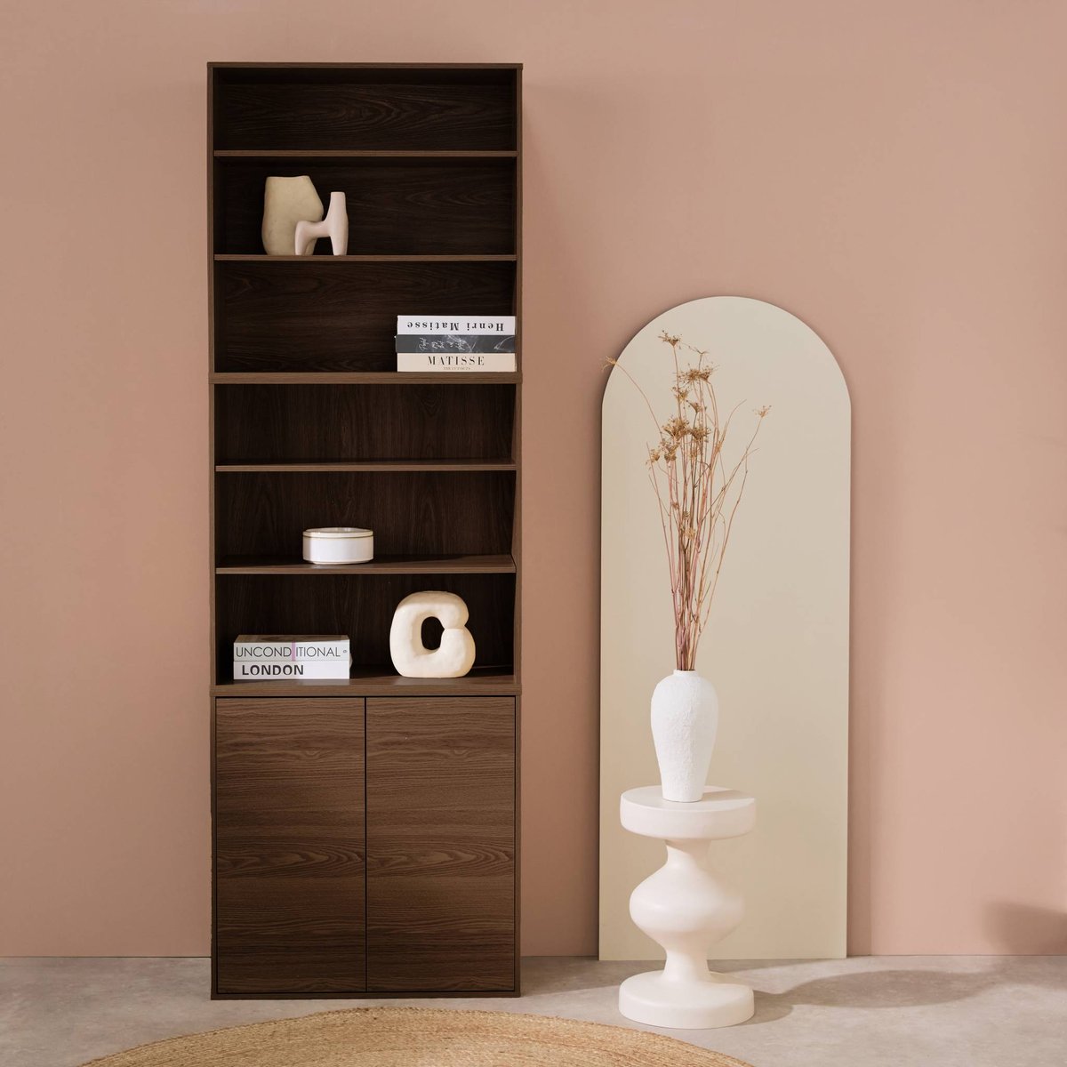 Etagère, bibliothèque modulable décor bois 3 éléments - 2 portes 5 étagères KOMPO noyer, SWEEEK