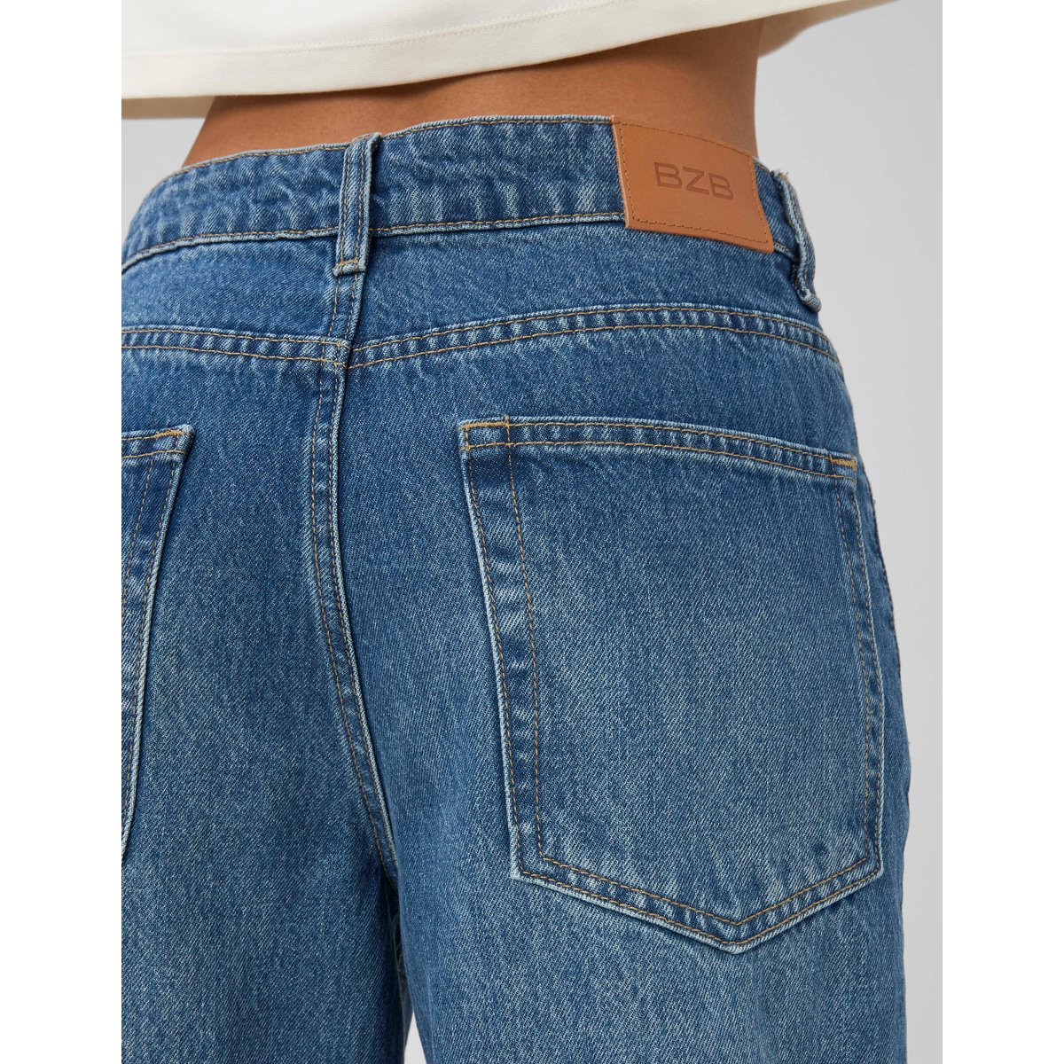 Jean baggy à revers bleu moyen, BZB