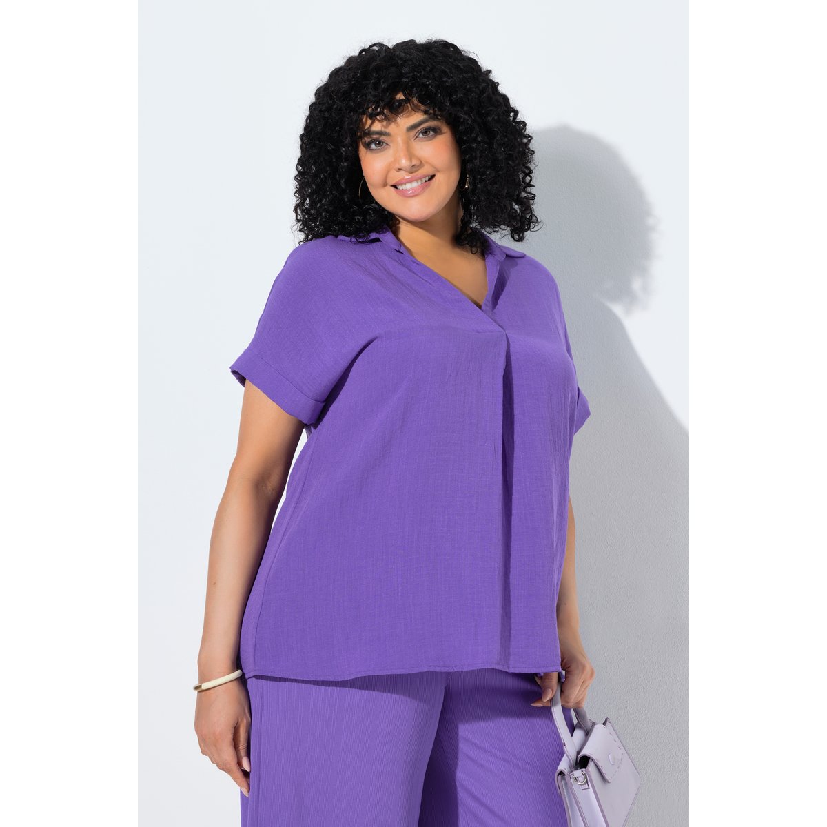 Chemise, oversize, patte de boutonnage violet, ULLA POPKEN