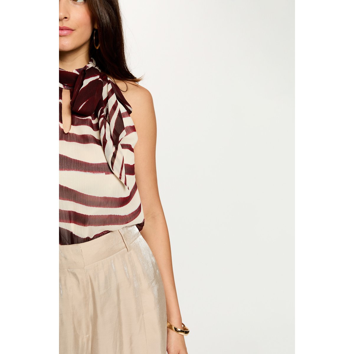 Top plissé col lavallière multicolore, MORGAN