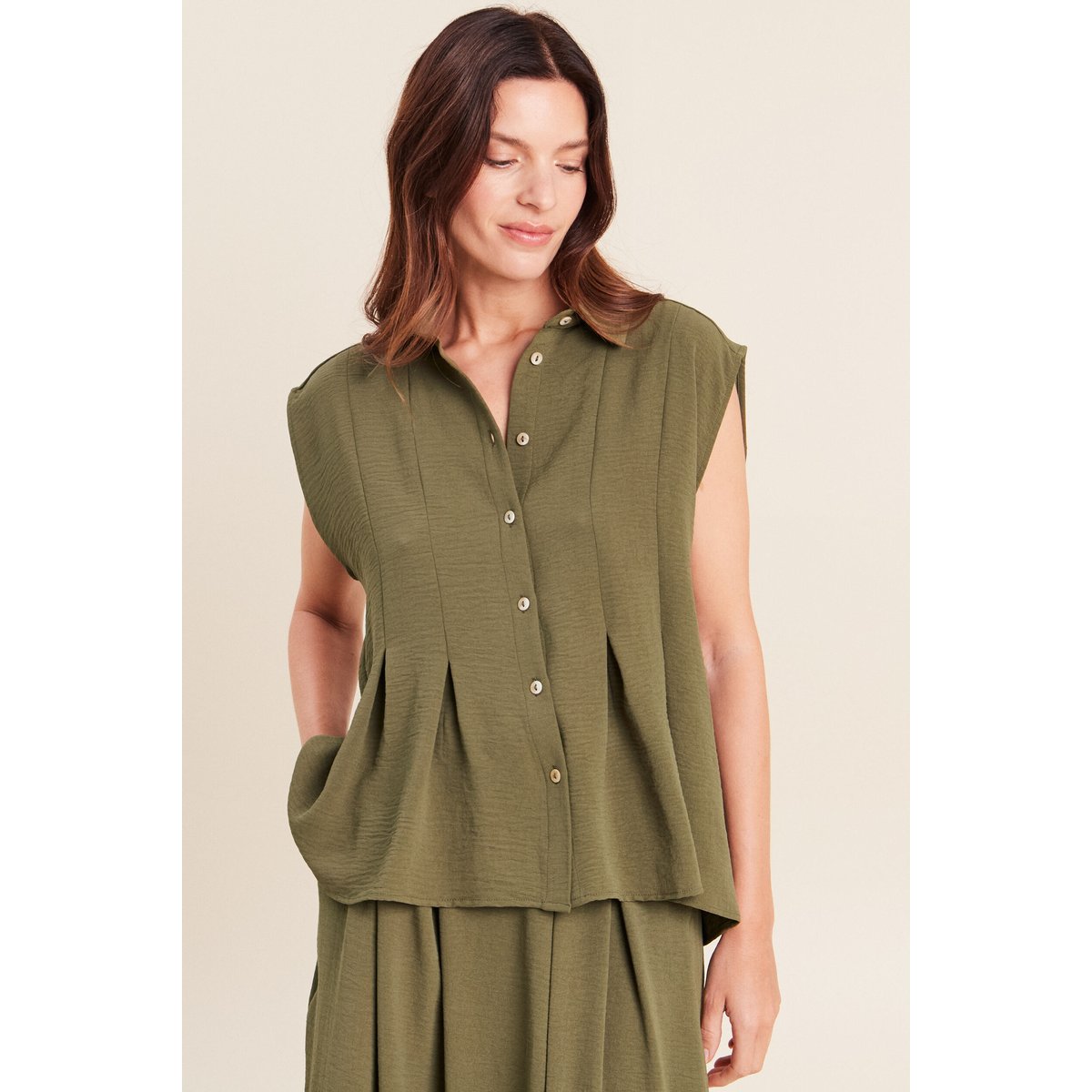 Chemise cintrée manches courtes vert kaki, BREAL