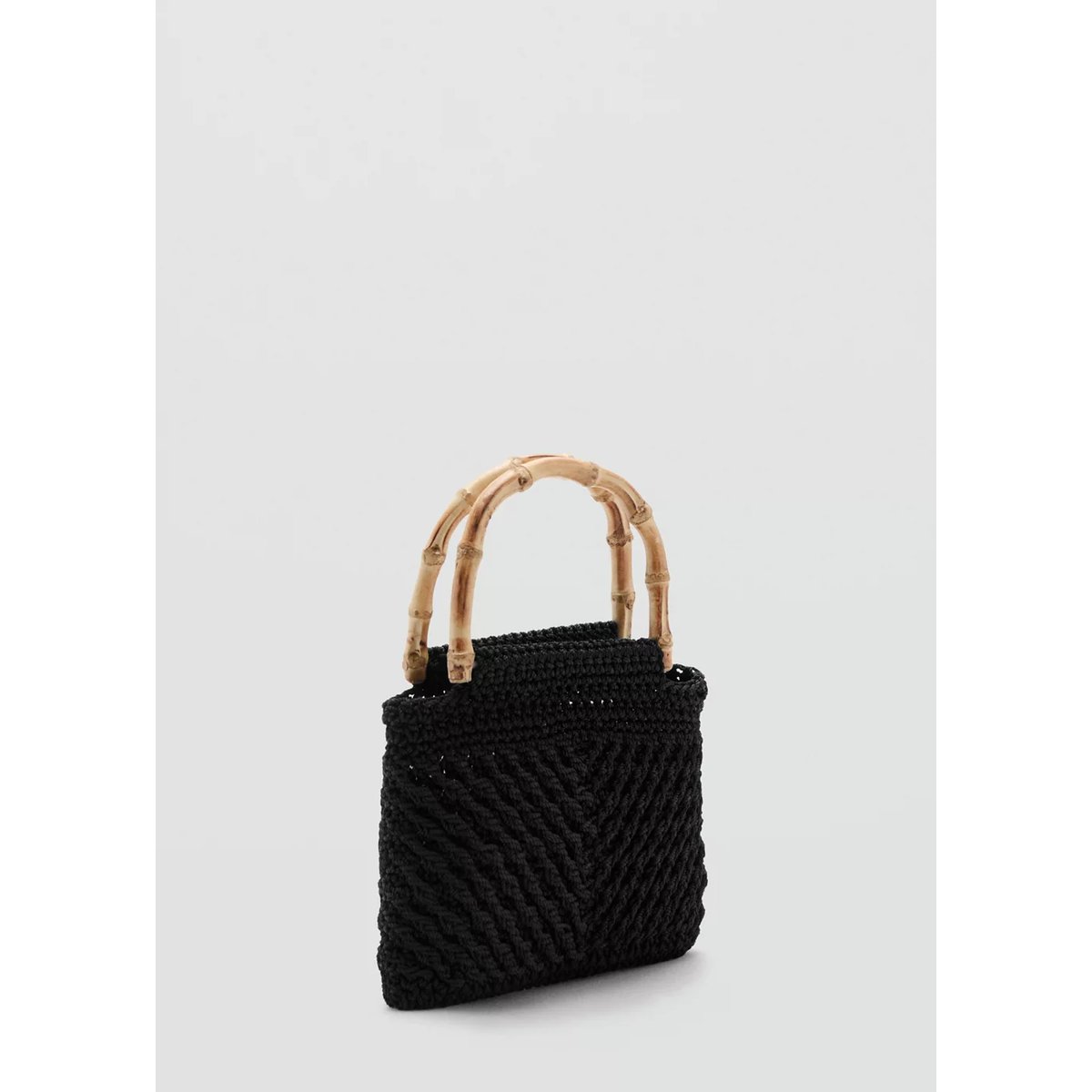 Sac à main avec anse en bambou noir, MANGO