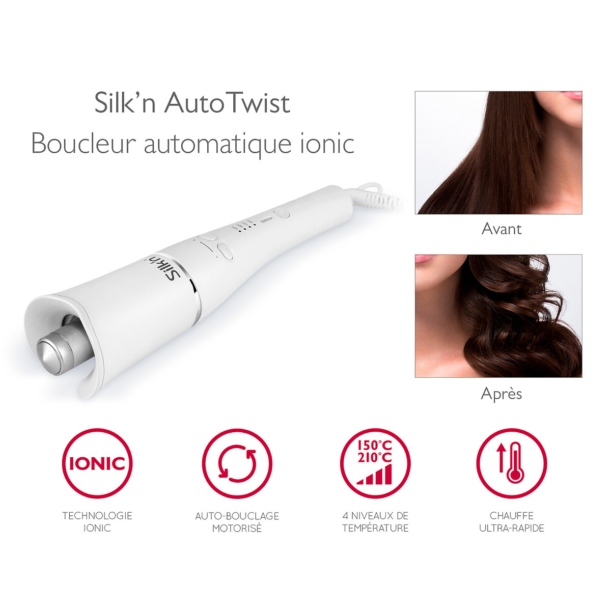 Modelador de cabelo automático de iões, AutoTwist branco, SILKN