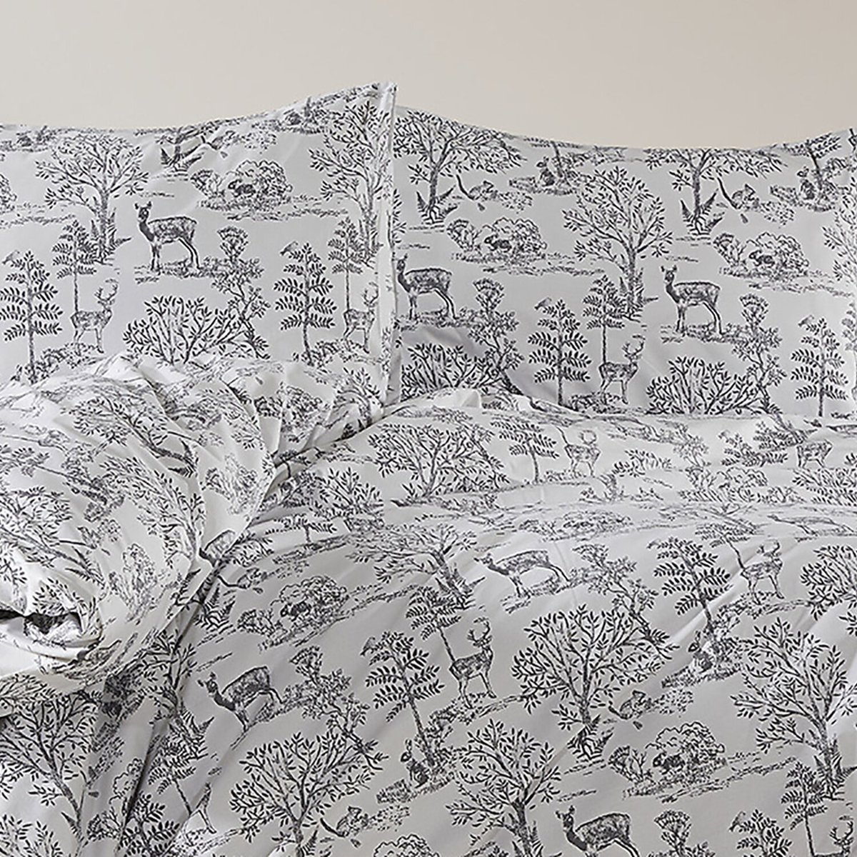 Paure de couette et tai(e) coton imprimé, florinda gris, C DESIGN HOME TEXTILE